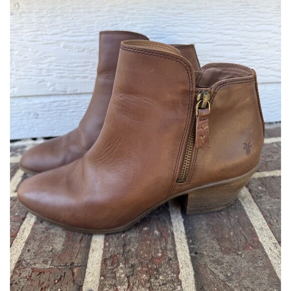 Frye Boots Judith Womens 8.5M Side Zip Ankle Bootie 3471733-WHE Brown Heels - Picture 2 of 8